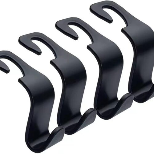 4 PCS Car Seat Headrest Hooks, Upgraded Durable Hanger Holder Hook for Bag Purse Handbag Cloth Grocery, S Type Back Seat Organizer Hanger Storage Hook (Black)