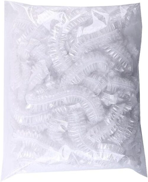 100 pieces Disposable Waterproof Shower Caps, Plastic Food Cover Wrap for Women Girls, Large, Travel Spa, Hotel and Hair Salon, Home Use - Tradedubai.ae Wholesale B2B Market