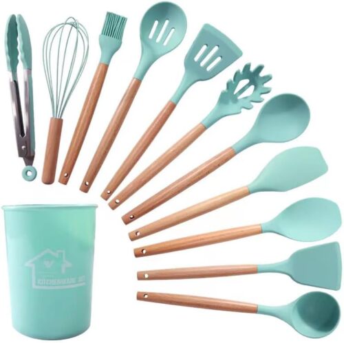 12 Pieces Silicone Kitchen Utensil Set, Heat Resistant, Wooden Handles (Blue) - Tradedubai.ae Wholesale B2B Market 12 Pieces Silicone Kitchen Utensil Set, Heat Resistant, Wooden Handles (Blue) - Tradedubai.ae Wholesale B2B Market