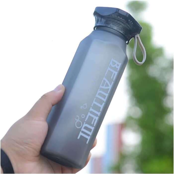 550ML Portable Water bottle Transparent Frosted Plastic Square Cup Male And Female Outdoor Portable Water Cup Portable Rope Cup Sports Water Bottles -Grey