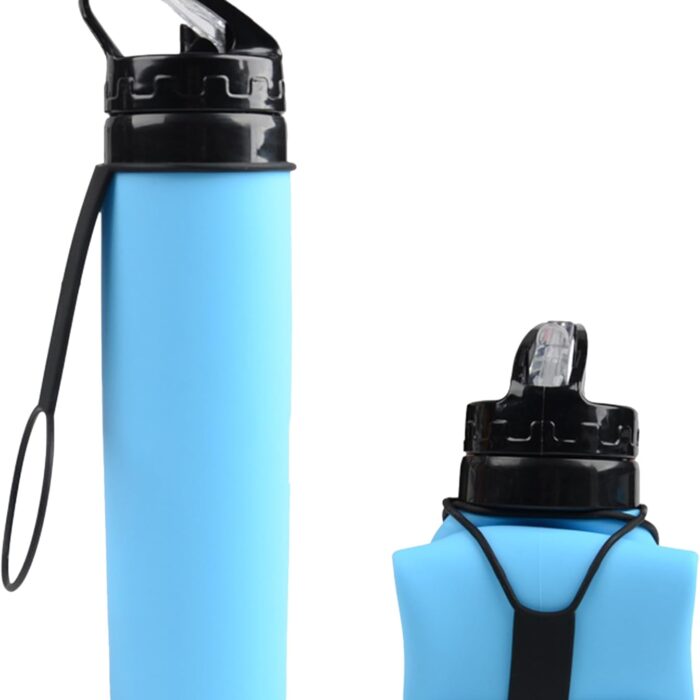 600 ml Reusable Water Bottle, Foldable Water Bottle, Flexible Collapsible Water Bottle for Hiking, Adventure, Travel, Festival (Blue) - Tradedubai.ae Wholesale B2B Market