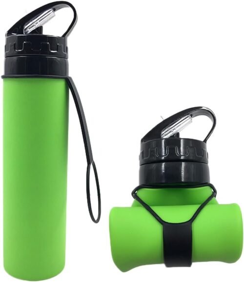 600 ml Reusable Water Bottle, Foldable Water Bottle, Flexible Collapsible Water Bottle for Hiking, Adventure, Travel, Festival (Green)