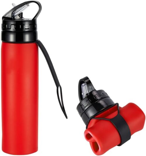 600 ml Reusable Water Bottle, Foldable Water Bottle, Flexible Collapsible Water Bottle for Hiking, Adventure, Travel, Festival ( Red) - Tradedubai.ae Wholesale B2B Market