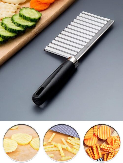 Multi-Functional Stainless Steel Vegetable Cutter, Cutting Tool for Potato Carrot Chip Vegetable French Fry, Wavy Chopper Wave Slicer Steel Blade, Kids Lunch Accessories (Black Handle) - Tradedubai.ae Wholesale B2B Market