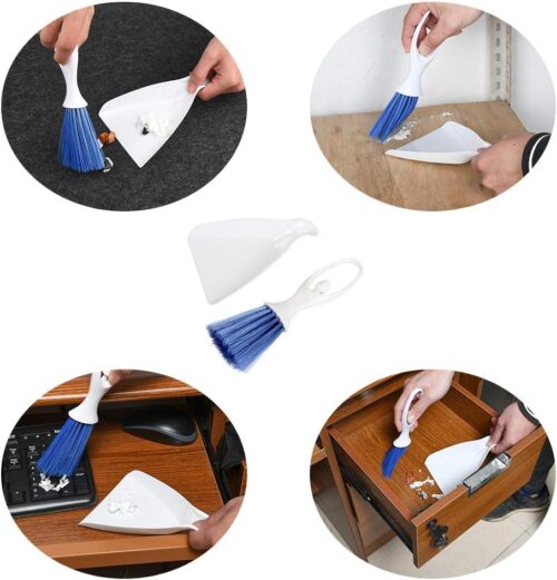2 in 1 Mini Dustpan Brush Nesting Tiny Cleaning Whisk Broom, Hand Broom with Ergonomic Grip Handle, for Desk, Keyboard, Car Cleaner Tools