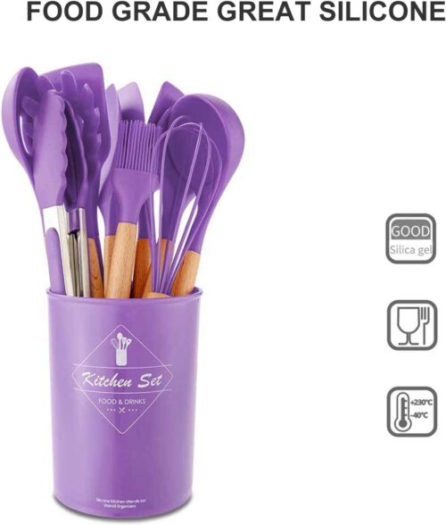 12Pcs Silicone Kitchen Utensils Set, Non-stick Barreled Cooking Utensils Set Silica Gel Utensil Wooden Handle Kitchenware Set (Purple) - Tradedubai.ae Wholesale B2B Market 12Pcs Silicone Kitchen Utensils Set, Non-stick Barreled Cooking Utensils Set Silica Gel Utensil Wooden Handle Kitchenware Set (Purple) - Tradedubai.ae Wholesale B2B Market