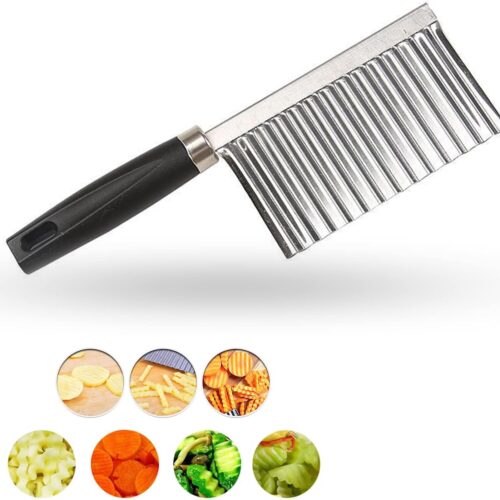 Multi-Functional Stainless Steel Vegetable Cutter, Cutting Tool for Potato Carrot Chip Vegetable French Fry, Wavy Chopper Wave Slicer Steel Blade, Kids Lunch Accessories (Black Handle)