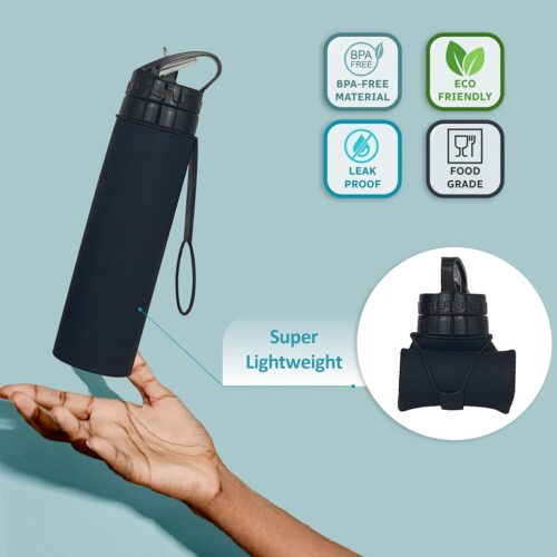 600 ml Reusable Water Bottle, Foldable Water Bottle, Flexible Collapsible Water Bottle for Hiking, Adventure, Travel, Festival (Black) - Tradedubai.ae Wholesale B2B Market 600 ml Reusable Water Bottle, Foldable Water Bottle, Flexible Collapsible Water Bottle for Hiking, Adventure, Travel, Festival (Black) - Tradedubai.ae Wholesale B2B Market