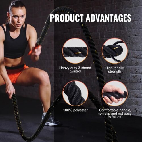 Sportex Fitness Exercise Battle Rope Gym Battling Rope Exercise Training Battle Rope Strength Training Battle Rope Men Women Gym Equipment Home Set- LS2178 - Image 4