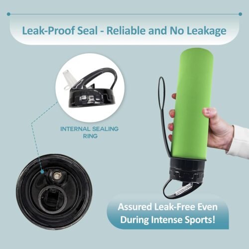 600 ml Reusable Water Bottle, Foldable Water Bottle, Flexible Collapsible Water Bottle for Hiking, Adventure, Travel, Festival (Green)