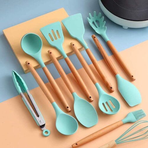 12 Pieces Silicone Kitchen Utensil Set, Heat Resistant, Wooden Handles (Blue) - Tradedubai.ae Wholesale B2B Market 12 Pieces Silicone Kitchen Utensil Set, Heat Resistant, Wooden Handles (Blue) - Tradedubai.ae Wholesale B2B Market