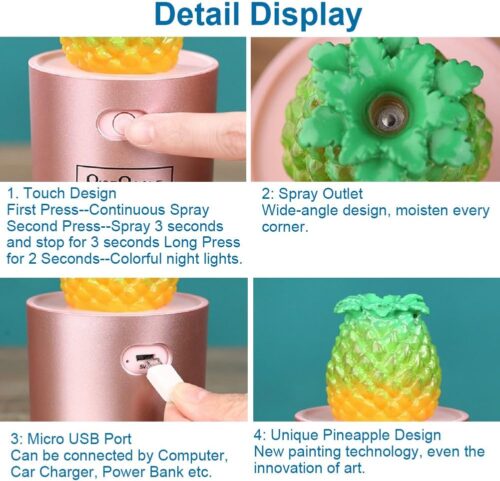 Cool Mist Humidifier-Desktop Pineapple Humidifier-Air Diffuser Purifier Ultrasonic Humidifiers for Bedroom Living Room-7 Colorful Atmosphere Night Lights and Automatic Shut-Off Protection - Tradedubai.ae Wholesale B2B Market