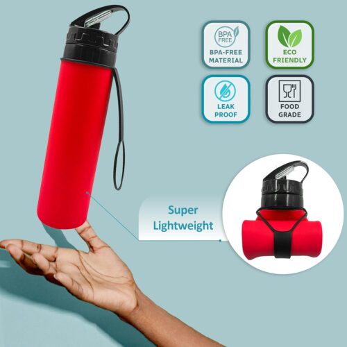600 ml Reusable Water Bottle, Foldable Water Bottle, Flexible Collapsible Water Bottle for Hiking, Adventure, Travel, Festival ( Red) - Tradedubai.ae Wholesale B2B Market
