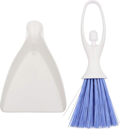 2 in 1 Mini Dustpan Brush Nesting Tiny Cleaning Whisk Broom, Hand Broom with Ergonomic Grip Handle, for Desk, Keyboard, Car Cleaner Tools