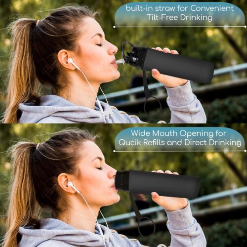 600 ml Reusable Water Bottle, Foldable Water Bottle, Flexible Collapsible Water Bottle for Hiking, Adventure, Travel, Festival (Black) - Tradedubai.ae Wholesale B2B Market 600 ml Reusable Water Bottle, Foldable Water Bottle, Flexible Collapsible Water Bottle for Hiking, Adventure, Travel, Festival (Black) - Tradedubai.ae Wholesale B2B Market