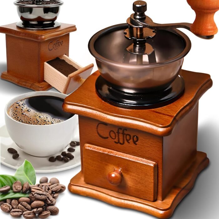 Coffee Grinder, Brown Retro Manual Coffee Grinder on Wood with Hand Crank, Portable, Coffee Mill in Antique Design, Espresso Grinder for Coffee Beans, Stainless Steel - Tradedubai.ae Wholesale B2B Market