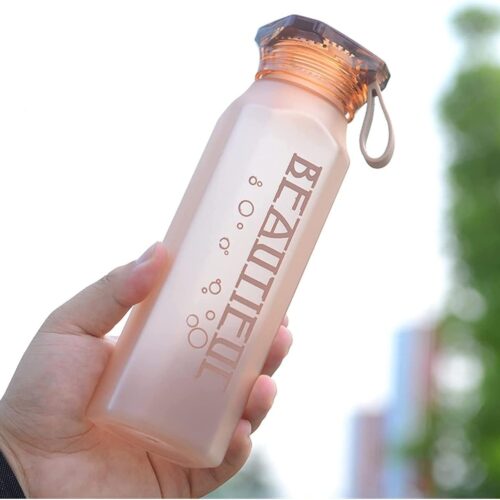 550ML Portable Water bottle Transparent Frosted Plastic Square Cup Male And Female Outdoor Portable Water Cup Portable Rope Cup Sports Water Bottles - Frosted Brown
