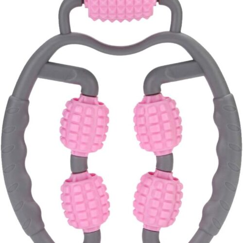 Massage Roller Legs Muscle Massager 5 Wheels Body Shaping Relaxation Roller Multifunction Ring Clamp Waist 360° Massager Pink