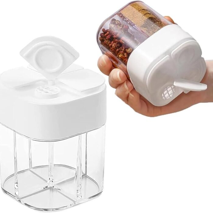 4 in 1 Plastic Salt and Pepper Shaker- 4 Grids Empty Spice Dispenser with Adjustable Holes Transparent Travel Seasoning Cans Condiment Jars for Home Restaurant & Kitchen - Tradedubai.ae Wholesale B2B Market