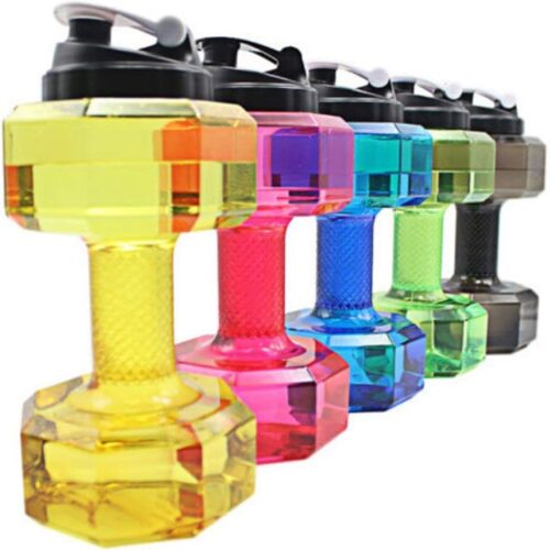 ECO-FRIENDLY: PETG eco-friendly material, safe food grade for daily water containing, odourless and nontoxic, reusable and durable for long time use, safety and health. HIGH CAPACITY: Unique dumbbell design, deliver your recommended daily water intake in 1.5 L capacity. Enough water for staying hydrated before and after workout, outdoor sports and hiking camping water supplement, greatly supply for daily home office and outdoor life. PORTABLE DESIGN: Featured with easy carrying handle and clamshell, strong added and durable to hold water for drinking, Flip-top cap hangs on the bottle when you open so you do not lose cap! PRACTICAL: Could be used for almost anywhere. The gym, pre and post work out, bodybuilding, weight loss, camping, travelling, exercise and all other outdoor sport as well as at home and in the office. It can also be used as a fitness dumbbell with its adjustable weight. NICE GIFT: Fashionable and very practical, perfect gift for sports lovers, your friends, and family members. The unique design will catch everyone's eyes - Tradedubai.ae Wholesale B2B Market