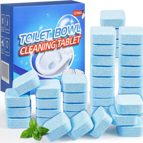 12 Pack Automatic Toilet Bowl Cleaner Tablets, Bathroom Toilet Tank Cleaner, Deodorizing and Cleaning Tablets for Long-Lasting Freshness and Hygiene