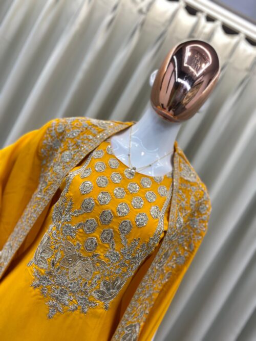 PREMIUM TRENDING CREAP SILK TOP SEQUANCE EMBROIDERY WORK AND SARARA WITH SHURG - Image 2