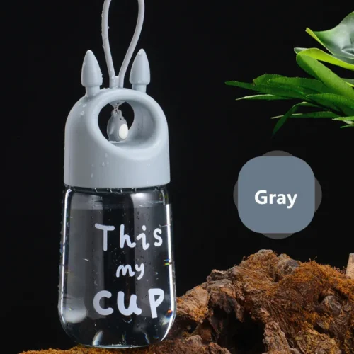 480ML Plastic Water Bottle Portable Outdoor Sports Camping Bike Safety PC Cute Style Child Girls Students Birth Gift -Gray