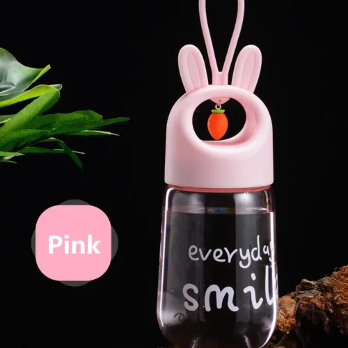 480ML Plastic Water Bottle Portable Outdoor Sports Camping Bike Safety PC Cute Style Child Girls Students Birth Gift- (Pink)