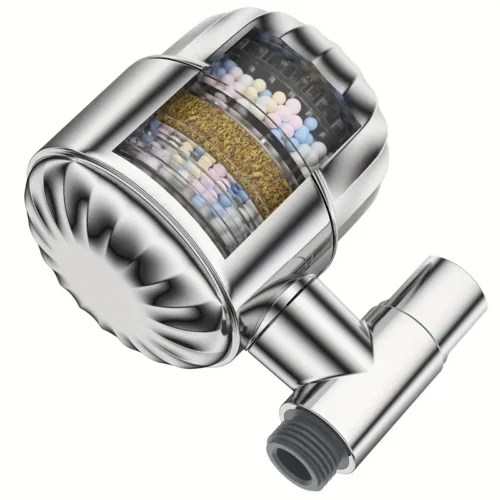 KDF 55 32-Stage Shower Filter With Alkaline Ceramic Balls & Activated Carbon | Side Installation Design For Space Saving | Removes Chlorine/VOCs/Heavy Metals | Low-Profile Shower Head Adapter (High Output)