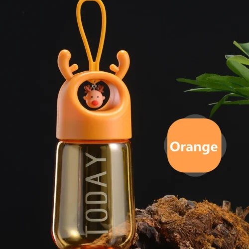 480ML Plastic Water Bottle Portable Outdoor Sports Camping Bike Safety PC Cute Style Child Girls Students Birth Gift - Orange