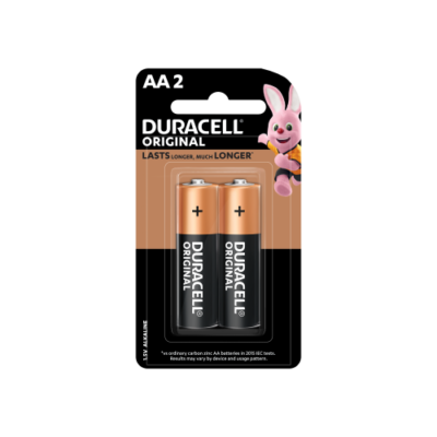 Duracell Original AA batteries (two-pack) with the bunny mascot peeking from the top right on a black background. - Tradedubai.ae Wholesale B2B Market