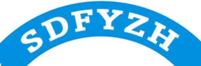 Blue curved banner with white uppercase letters 'SDFYZH' forming part of a logo